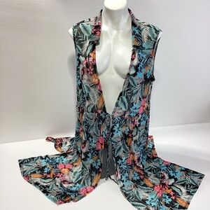 A Love Story Brand Floral Sleeveless Kimono Swim Cover Beach Cover Up 2X NWT